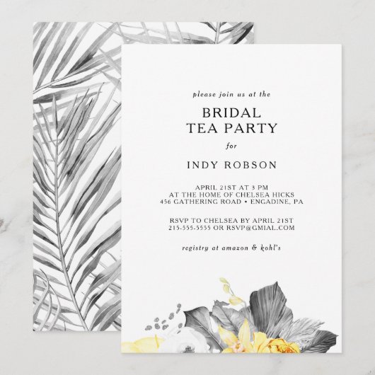 Moderne Tropische Bruids Thee Party uitnodiging (Voorkant / Achterkant)