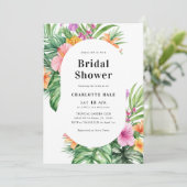 Moderne Tropische Bruidsdouche met Bloemen Kaart (Staand voorkant)