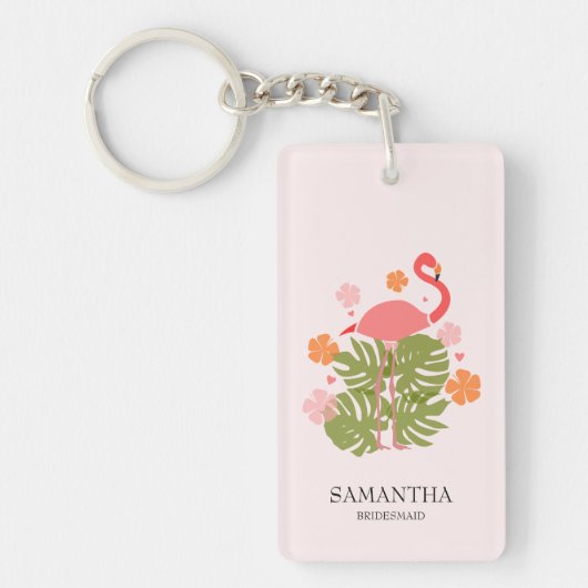 Moderne Tropische Bruidsmeisje Roze Flamingo Sleutelhanger (Voorkant)