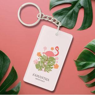 Moderne Tropische Bruidsmeisje Roze Flamingo Sleutelhanger