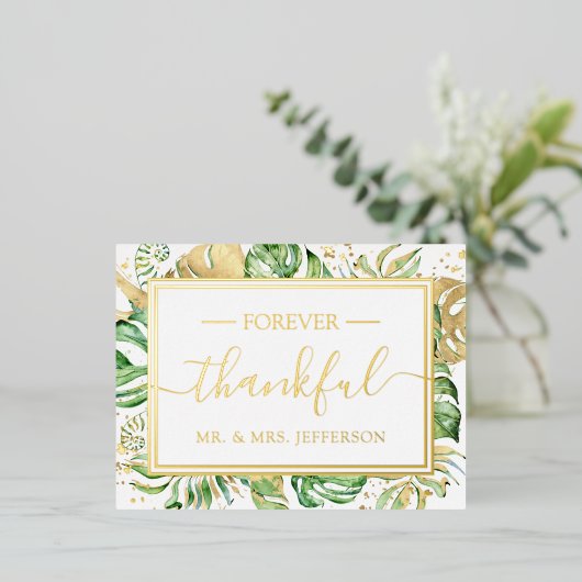 Moderne Tropische Bruiloft Dhr. & Mevrouw. Dank U Folie Uitnodiging Briefkaart (Staand Voorkant)