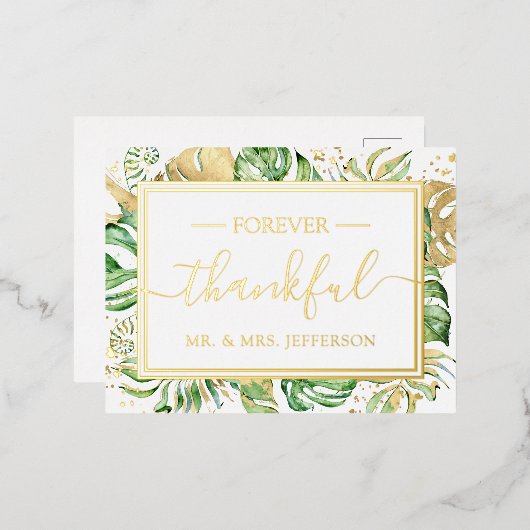 Moderne Tropische Bruiloft Dhr. & Mevrouw. Dank U Folie Uitnodiging Briefkaart (Voorkant / Achterkant)