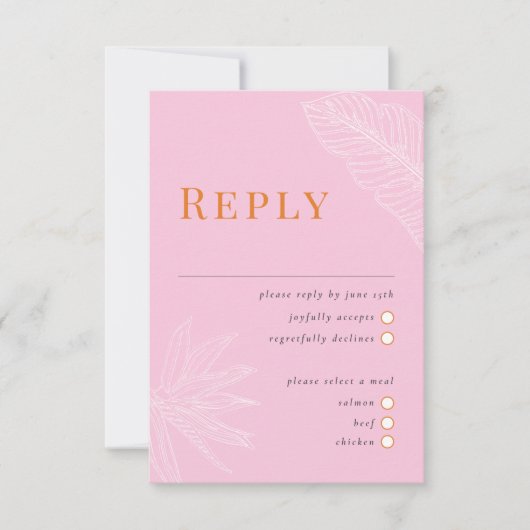 Moderne Tropische Bruiloft RSVP Kaart met Maaltijd (Voorkant)