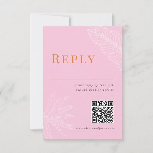 Moderne Tropische Bruiloft RSVP Kaart met QR code (Voorkant)