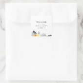 Moderne Tropische Bruiloft Welkom Vierkante Sticke Sticker (Tas)