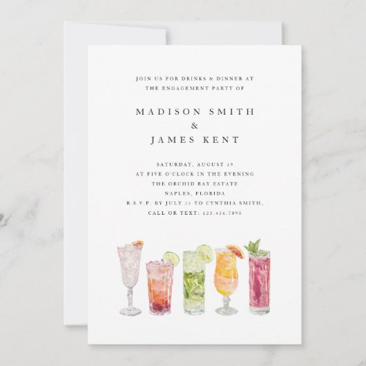 Moderne Tropische Cocktails Wedding Engagement Par Kaart (Voorkant)