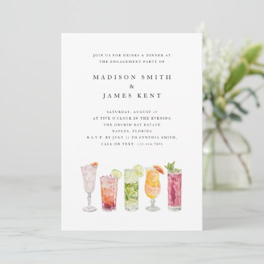Moderne Tropische Cocktails Wedding Engagement Par Kaart (Staand voorkant)