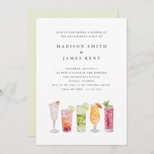 Moderne Tropische Cocktails Wedding Engagement Par Kaart (Voorkant / Achterkant)
