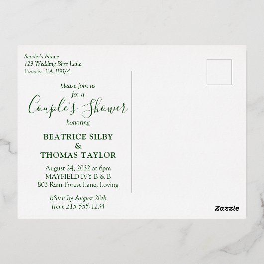 Moderne Tropische Couple's Shower Gold Folie Uitnodiging Briefkaart (Achterkant)