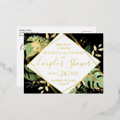 Moderne Tropische Couple's Shower Gold Folie Uitnodiging Briefkaart (Voorkant / Achterkant)