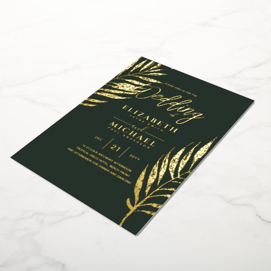 Moderne Tropische Disco Gold FOTO Weddenschap Folie Uitnodiging (Gedraaid)