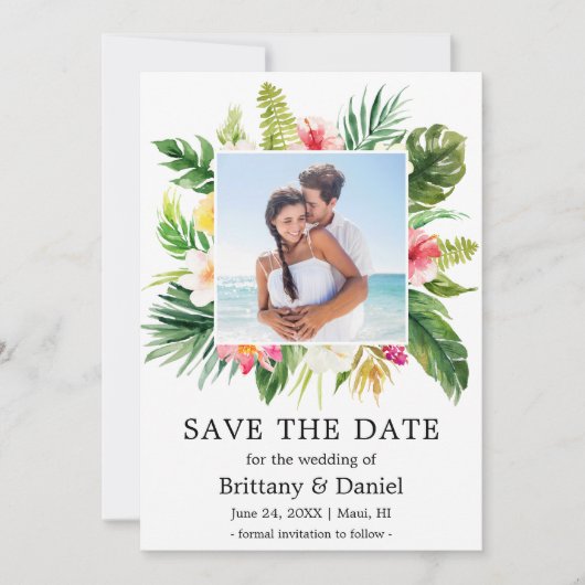 Moderne tropische draal sla de Datum fotokaart op Save The Date (Voorkant)