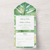 Moderne Tropische Eilanden Palm Wedding All In One Uitnodiging (Binnen)