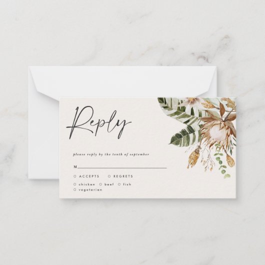 Moderne tropische elegant bruiloft RSVP-kaart Notitiekaartje (Voorkant)