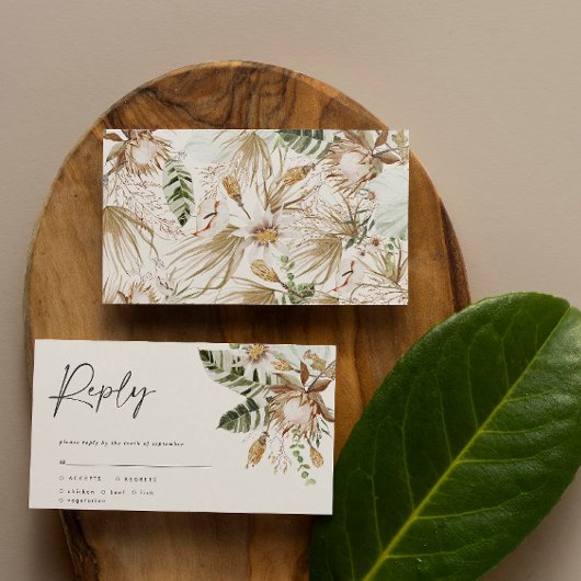 Moderne tropische elegant bruiloft RSVP-kaart Notitiekaartje