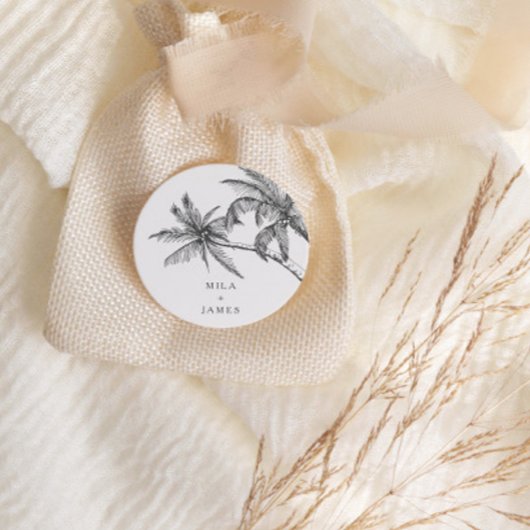 Moderne tropische elegante minimalistische bruilof ronde sticker