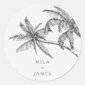 Moderne tropische elegante minimalistische bruilof ronde sticker (Voorkant)