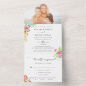 Moderne Tropische Elegante Script Foto Bruiloft All In One Uitnodiging (Binnen)