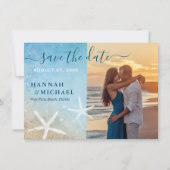 Moderne tropische elegante strand bruiloft foto save the date (Voorkant)