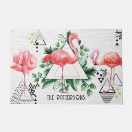 Moderne tropische flamingo Geometrische familienaa Deurmat