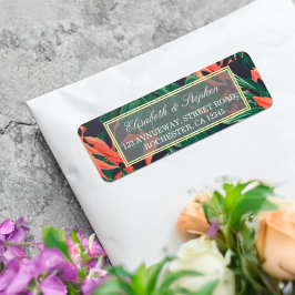 Moderne tropische Floral Gold Lijst Hawaiian Weddi Etiket