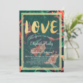 Moderne tropische Floral Gold Lijst Hawaiian Weddi Kaart (Staand voorkant)