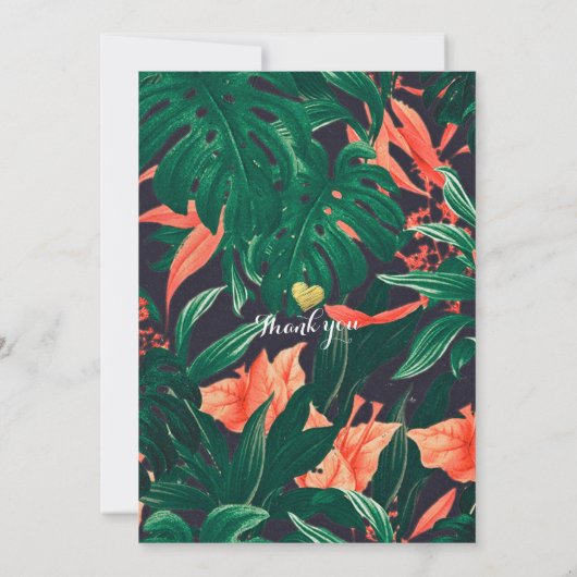 Moderne tropische Floral Gold Lijst Hawaiian Weddi Kaart (Achterkant)