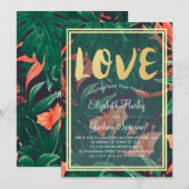 Moderne tropische Floral Gold Lijst Hawaiian Weddi Kaart (Voorkant / Achterkant)