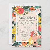 Moderne tropische Floral | Quinceañera Kaart (Voorkant)
