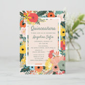 Moderne tropische Floral | Quinceañera Kaart (Staand voorkant)