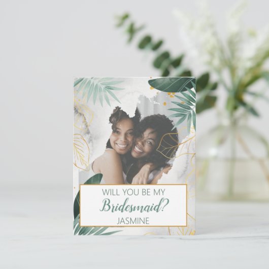 Moderne tropische foto | Bent u mijn Bridesmaid? (Staand voorkant)