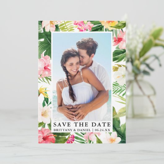 Moderne tropische foto opslaan Datum Kaart (Staand voorkant)