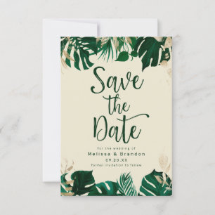 Moderne tropische, gerespecteerde leiders met goud save the date