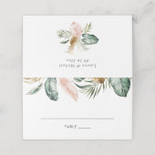 Moderne Tropische Gold Palm Greenery Blush Table Plaatskaartje (Buitenkant ongevouwen)