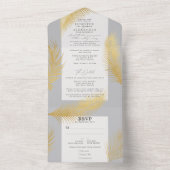 Moderne Tropische Gold Palm Light Grey Wedding All In One Uitnodiging (Binnen)