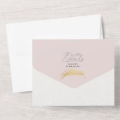 Moderne Tropische goudpalm zacht roze bruiloft All In One Uitnodiging (Achterkant)