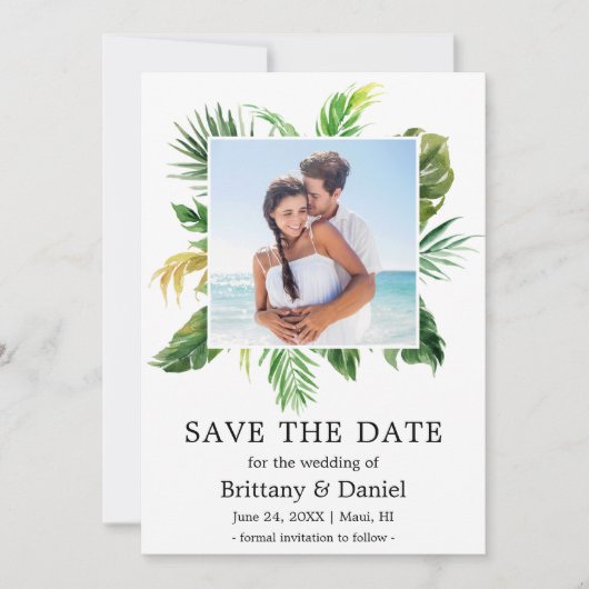 Moderne Tropische Greenery sparen de Datum Fotokaa Save The Date (Voorkant)
