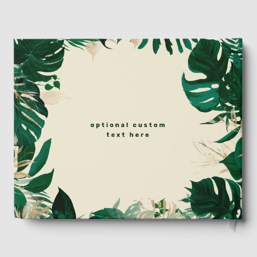Moderne tropische groen bladeren met gouden bruilo gastenboek (Achterkant)