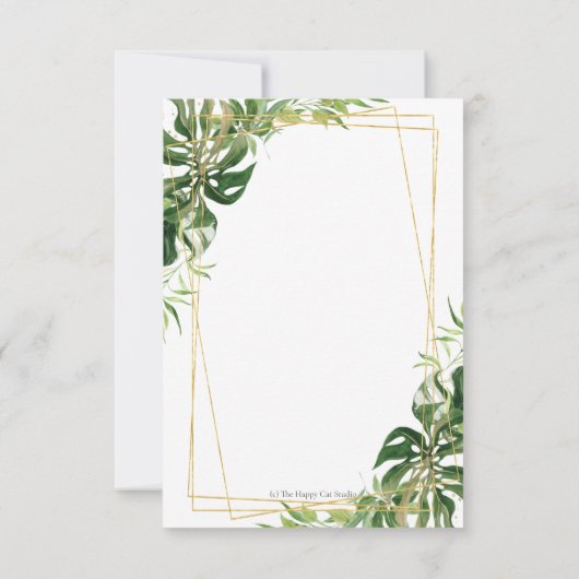 Moderne tropische groen gouden bruiloft maaltijd k RSVP kaartje (Achterkant)