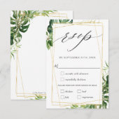 Moderne tropische groen gouden bruiloft maaltijd k RSVP kaartje (Voorkant / Achterkant)