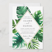Moderne tropische groene bladeren bruiloft kaart (Voorkant)