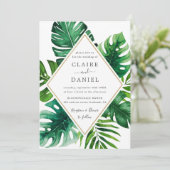 Moderne tropische groene bladeren bruiloft kaart (Staand voorkant)