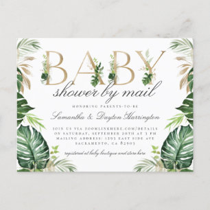 Moderne Tropische Groene Goud Baby Shower Per Post Uitnodiging Briefkaart