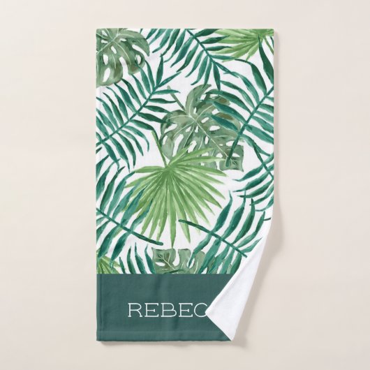 Moderne tropische groene monogram handdoekset bad handdoek (Handdoek)