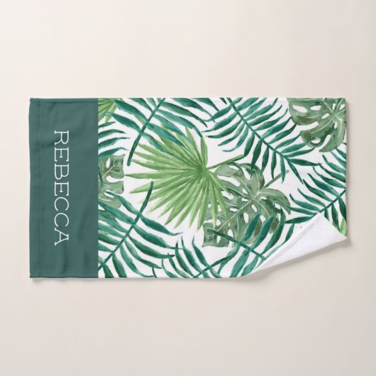 Moderne tropische groene monogram handdoekset bad handdoek (Handdoek)