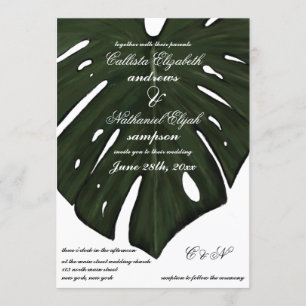 Moderne Tropische Groene Monstera Leaf Wedding Kaart