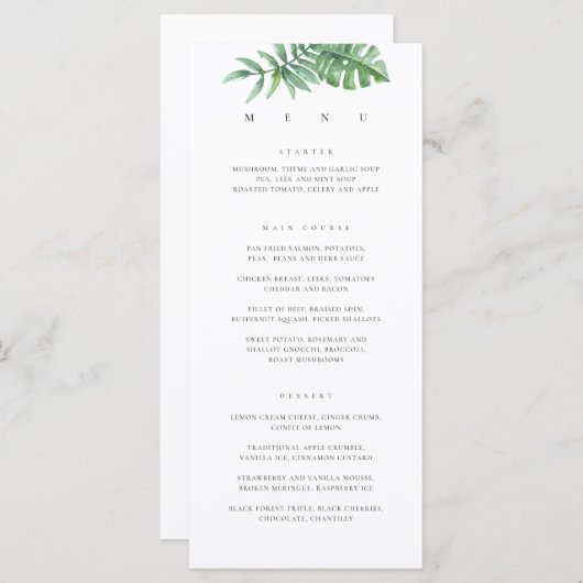 Moderne Tropische Groene Planten Menu (Voorkant / Achterkant)