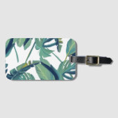 Moderne tropische groene waterverf bladeren bagagelabel (Voorkant (horizontaal))