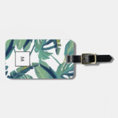Moderne tropische groene waterverf bladeren monogr bagagelabel (Voorkant horizontaal)