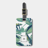 Moderne tropische groene waterverf bladeren monogr bagagelabel (Voorkant verticaal)